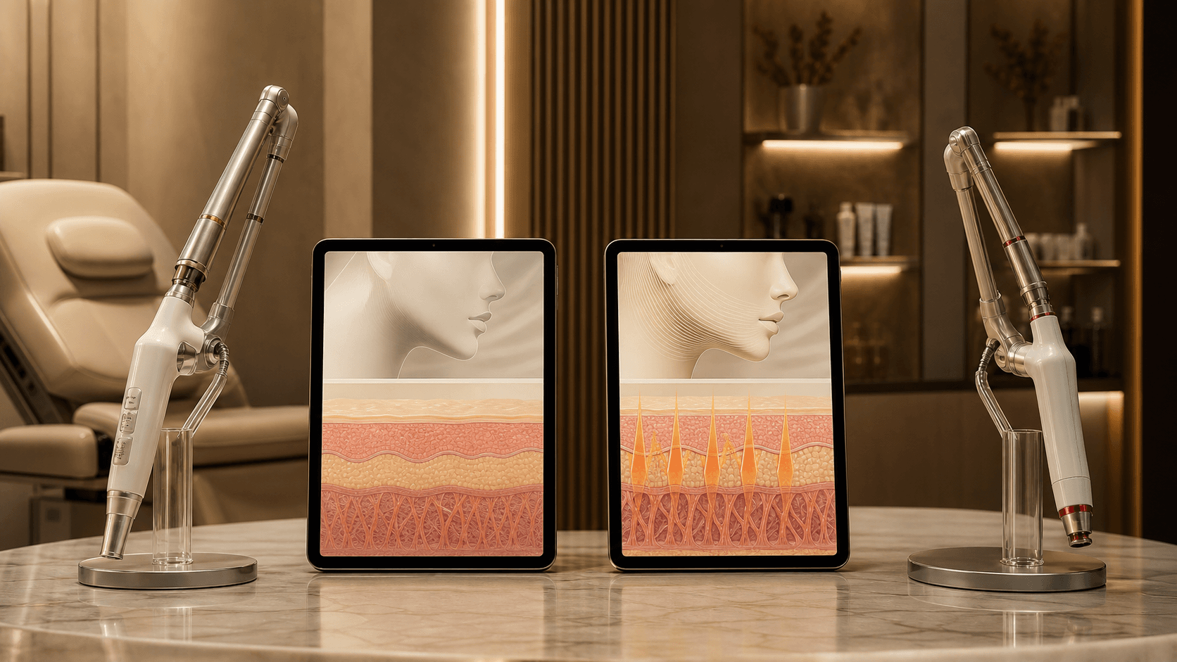 Side-by-side Fotona 4D and 7D laser appointment visual at Endless Beauty Clinic Dubai