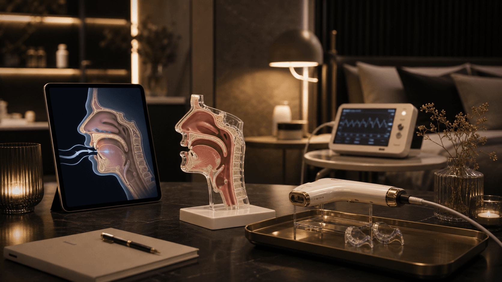 NightLase snoring appointment with airway model and laser handpiece at Endless Beauty Clinic Dubai