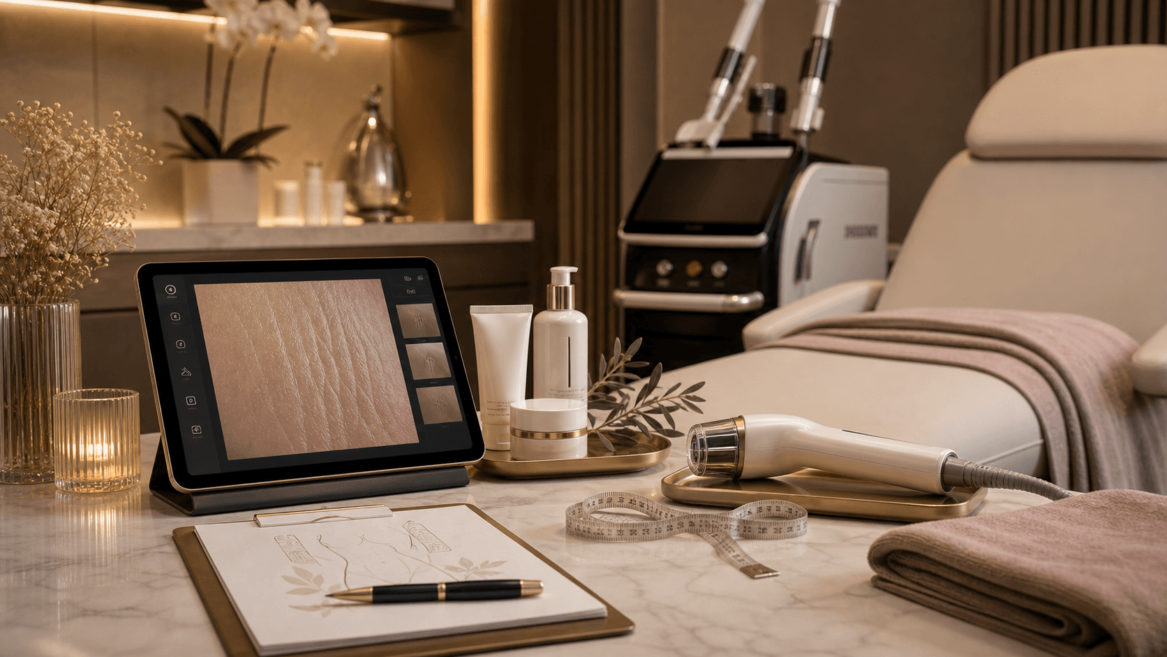 Private stretch mark treatment planning setup at Endless Beauty Clinic Dubai