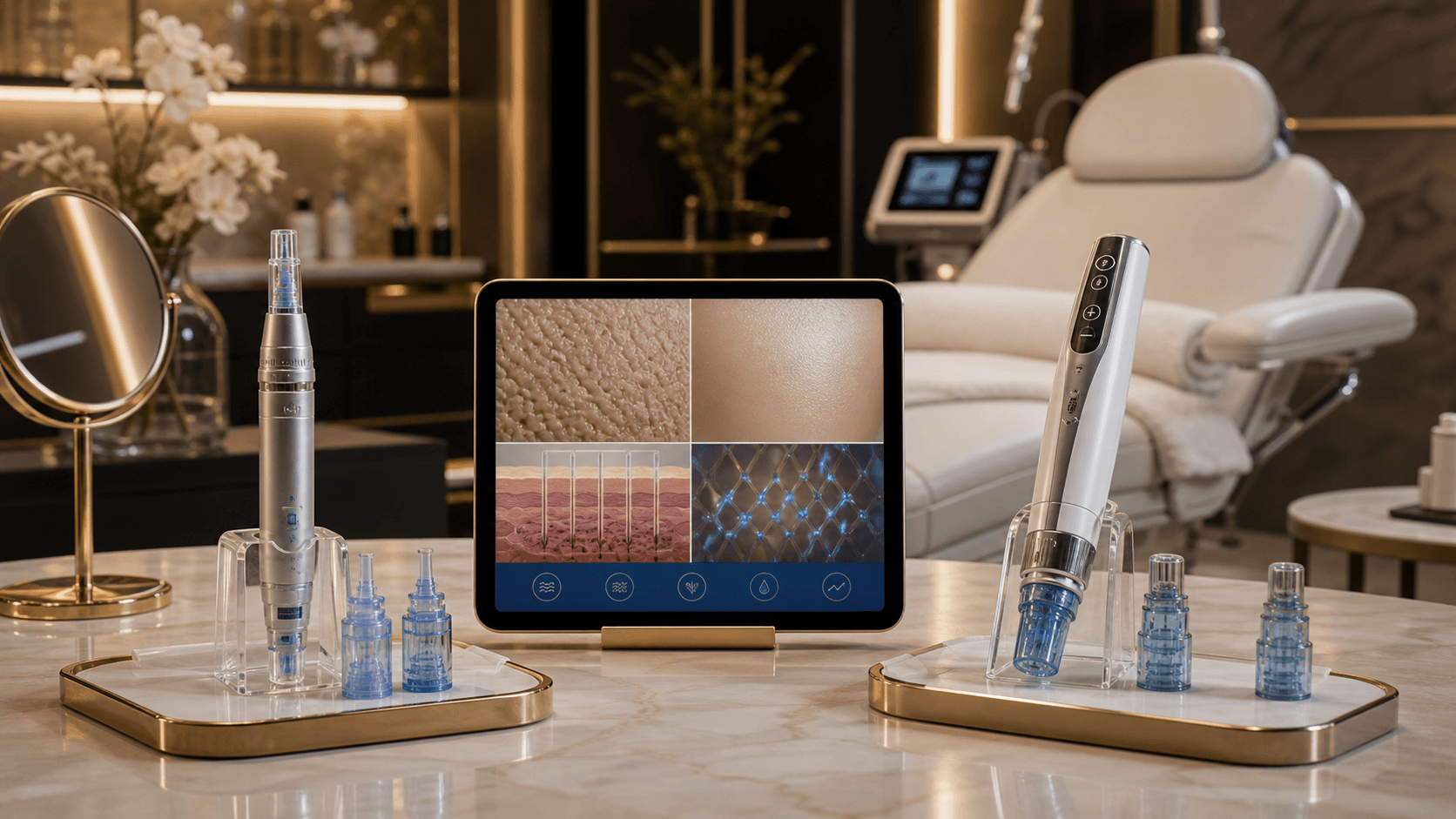 Microneedling and RF microneedling comparison setup at Endless Beauty Clinic Dubai