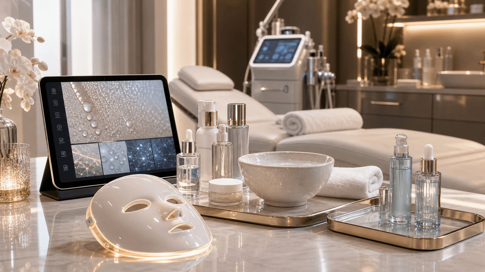 Glass skin glow facial treatment setup with hydrating skincare at Endless Beauty Clinic Dubai