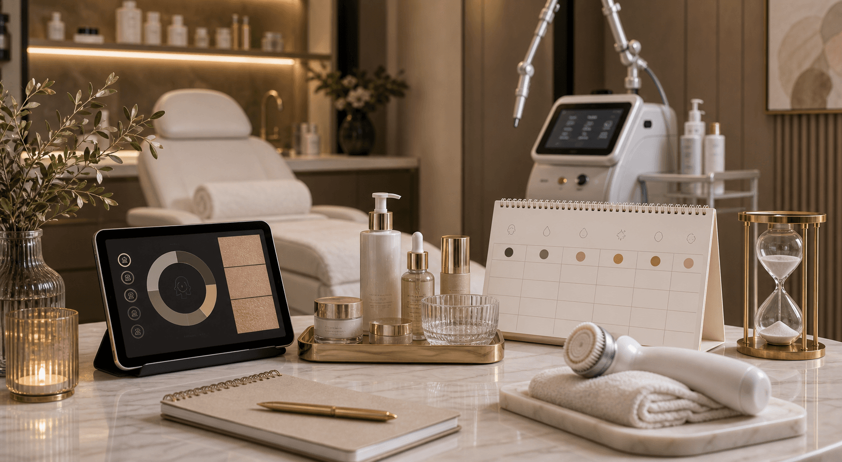 Facial maintenance planning setup with skincare calendar at Endless Beauty Clinic Dubai