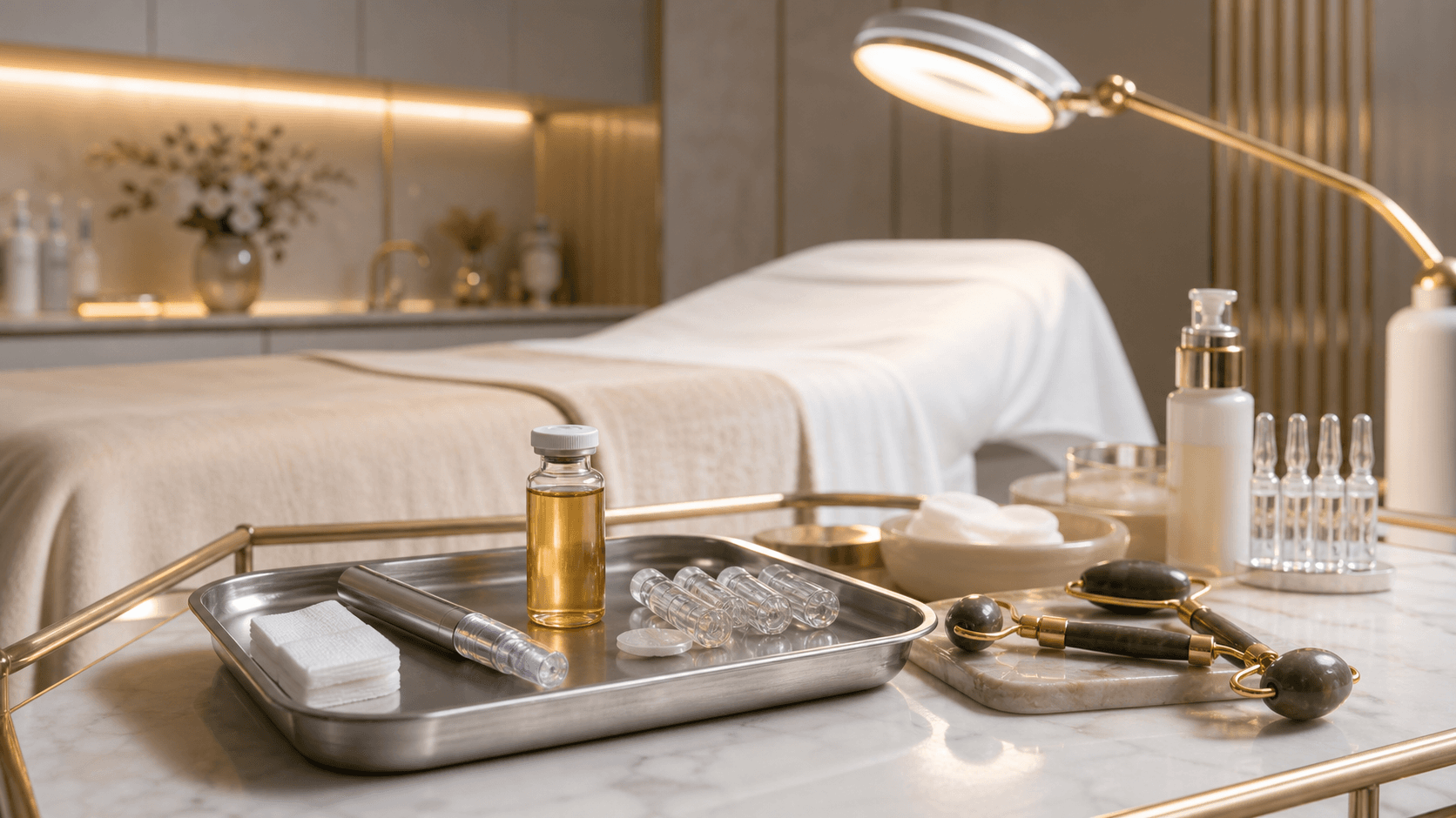 PRP facial treatment tray in a luxury clinical suite at Endless Beauty Clinic Dubai
