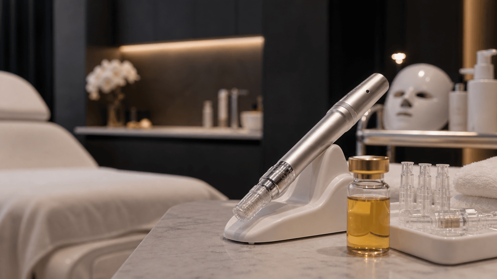 Microneedling pen with PRP treatment setup at Endless Beauty Clinic Dubai