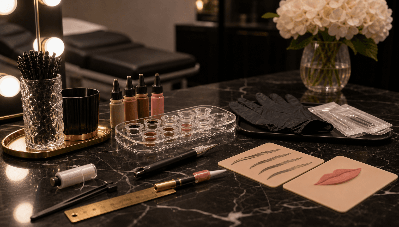 Semi permanent makeup toolkit in a luxury clinic studio at Endless Beauty Clinic Dubai