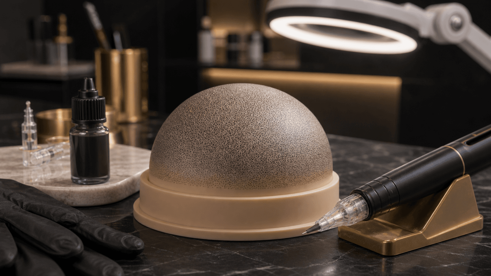 Scalp micropigmentation training model and precision tools at Endless Beauty Clinic Dubai