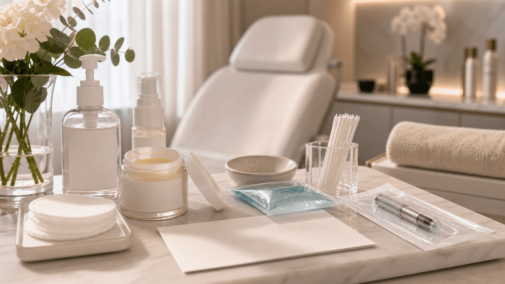 SPMU aftercare products and healing support setup at Endless Beauty Clinic Dubai