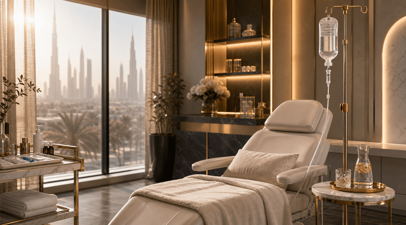 IV drip therapy lounge setup at Endless Beauty Clinic Dubai