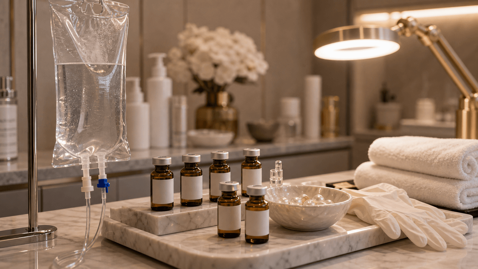 Glutathione drip product setup at Endless Beauty Clinic Dubai