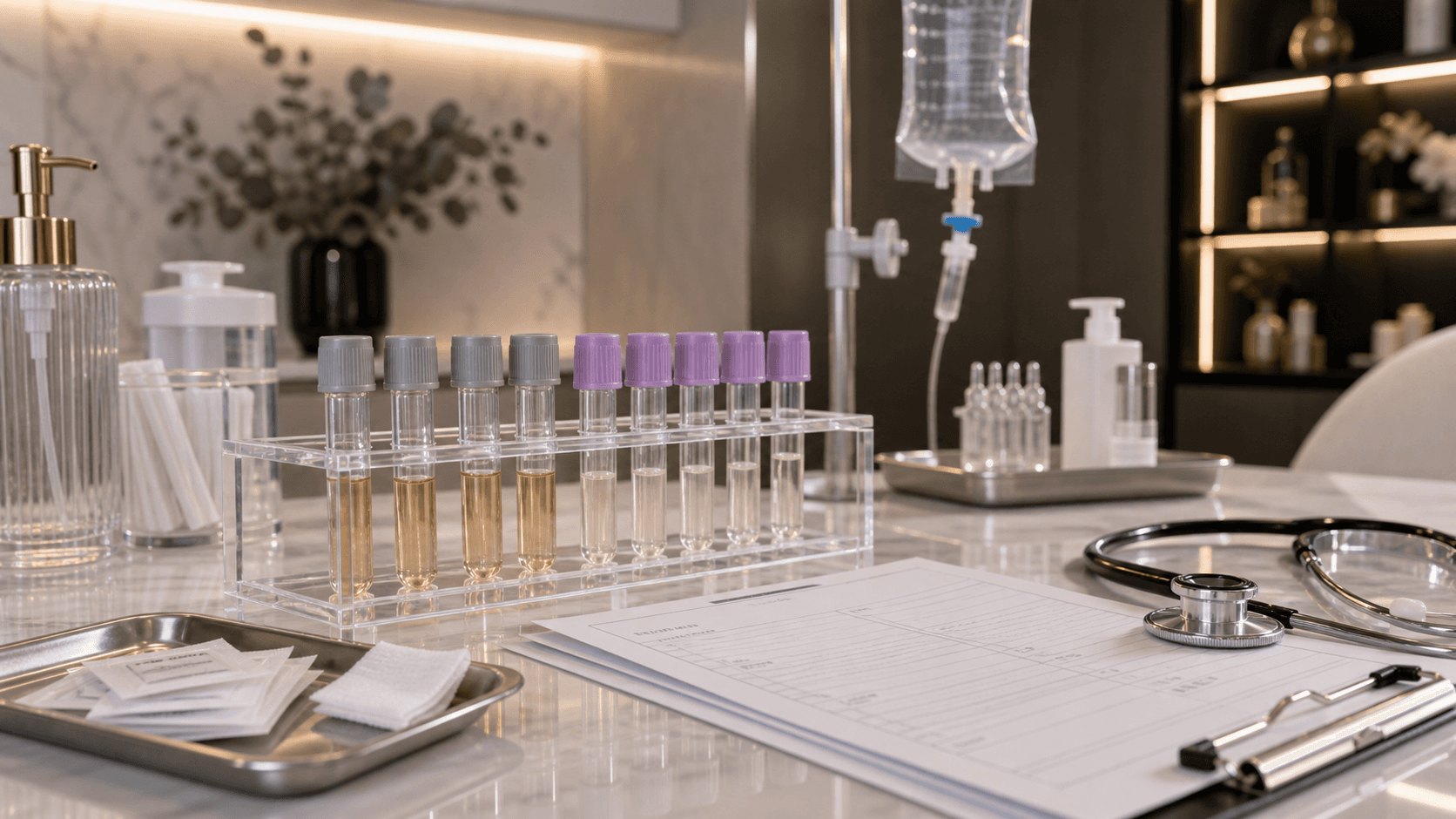 Blood work and testing setup before IV drip therapy at Endless Beauty Clinic Dubai
