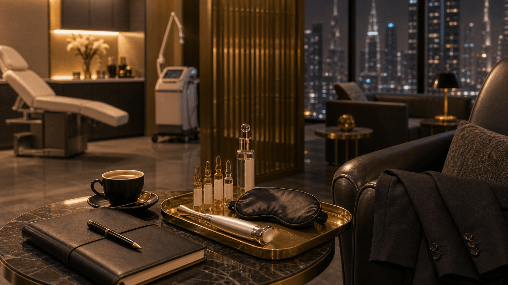 Busy Dubai professionals no downtime beauty treatment setup