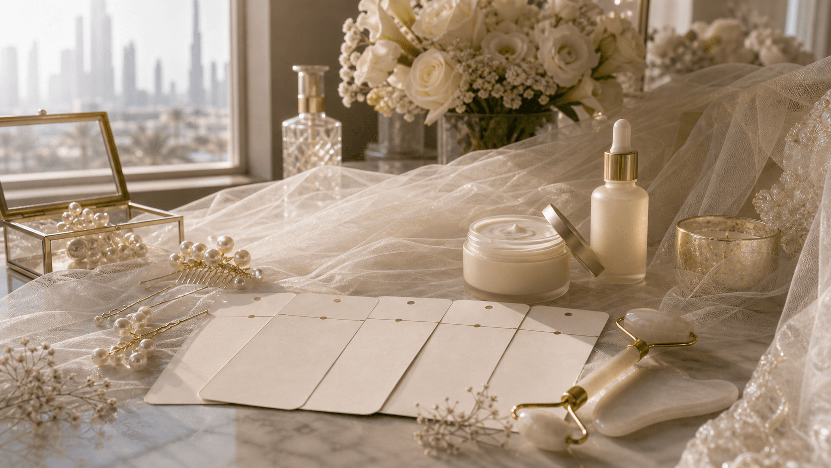 Dubai bridal glow up skincare vanity setup