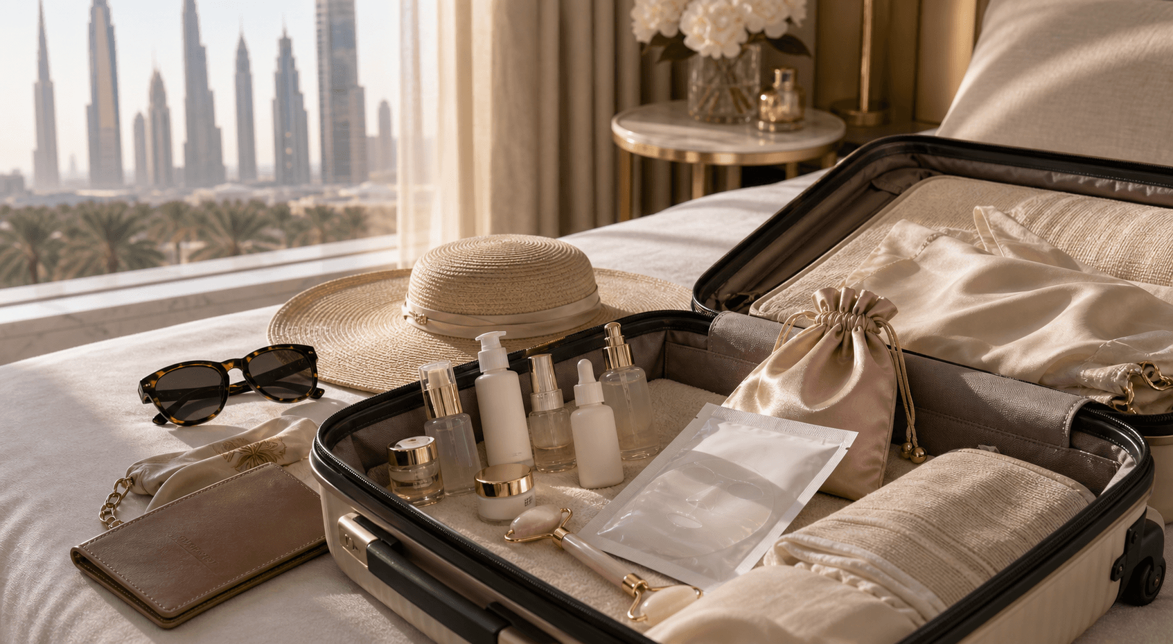 Pre holiday no downtime beauty checklist packing setup